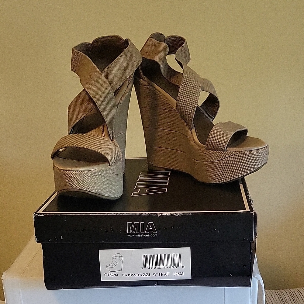 MIA Women's Beige Platform Wedges Size 7.5US